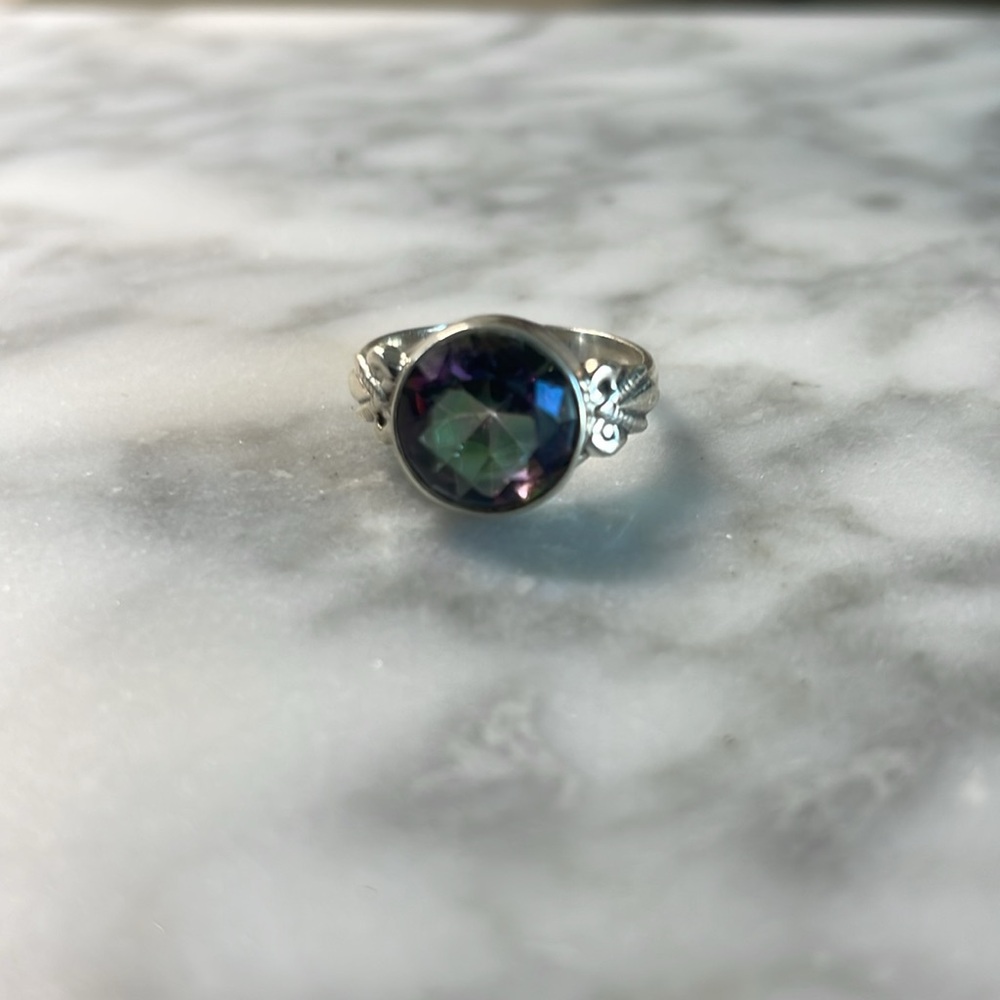 Mystic topaz circle stone in 925 sterling silver size 6